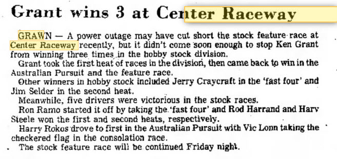 Center Raceway - Aug 18 1977 Article (newer photo)